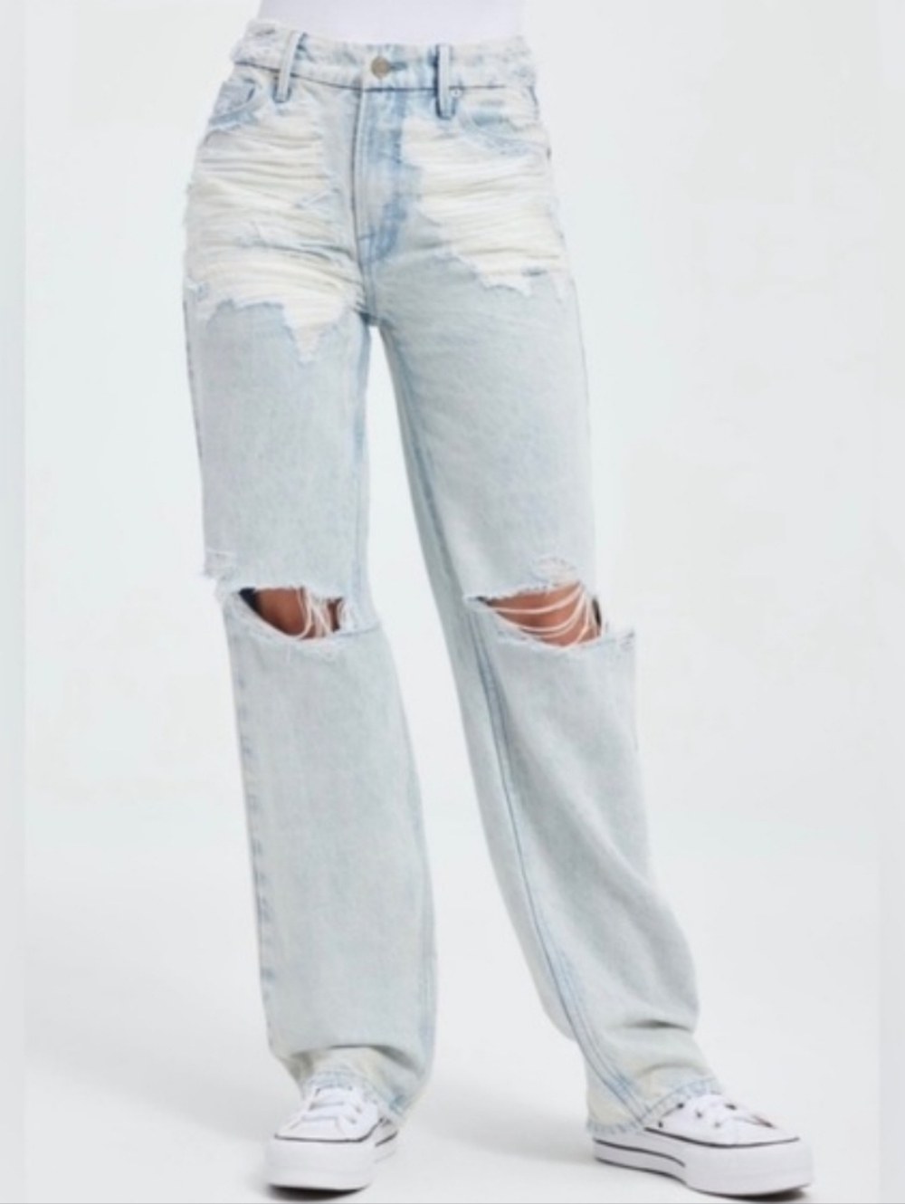Good American 90's Light Blue Distressed Straight-Leg Jeans Size 8 (29), NWT!